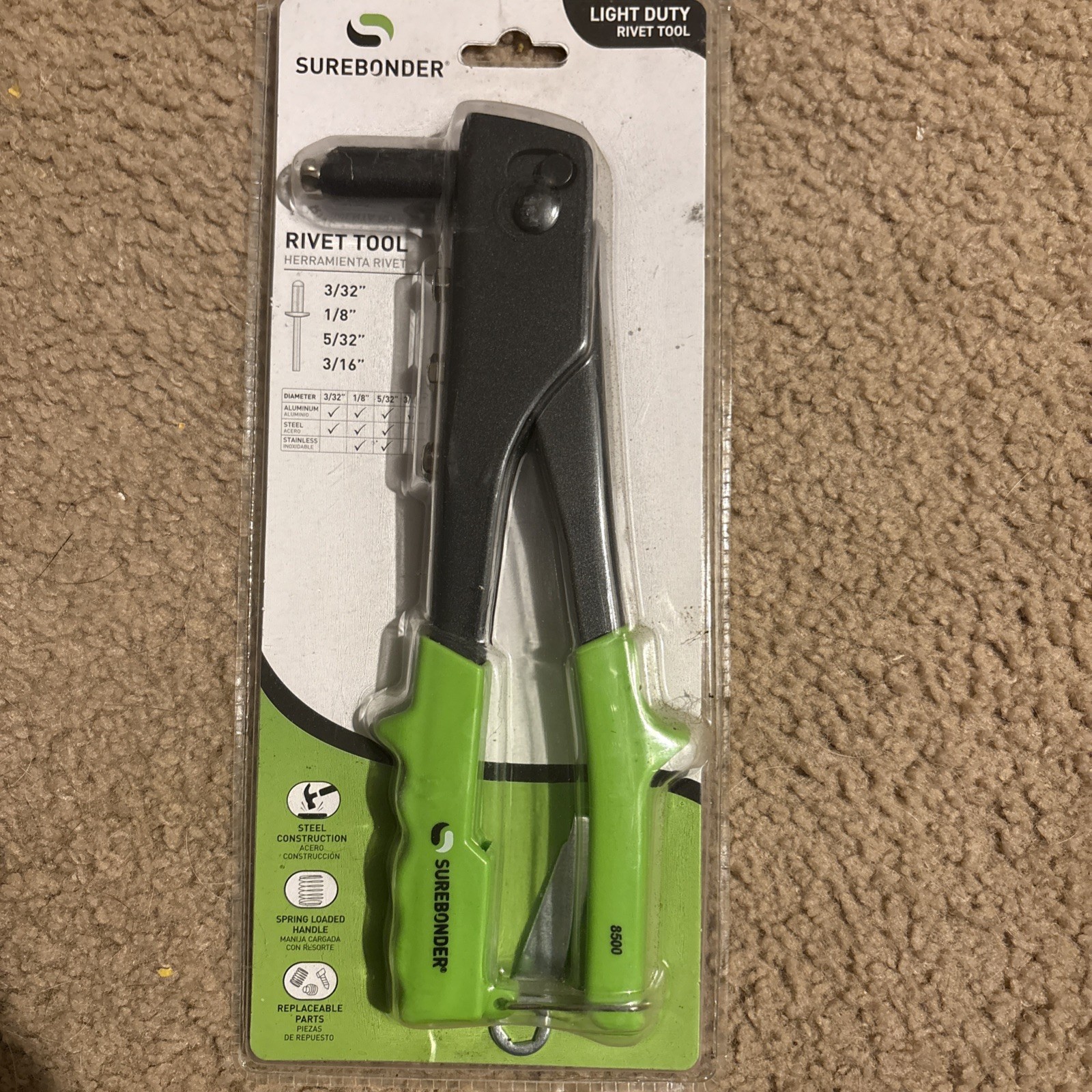 Surebonder Light Duty Rivet Tool 3/32, 1/8, 5/32, 3/16 Steel Construction