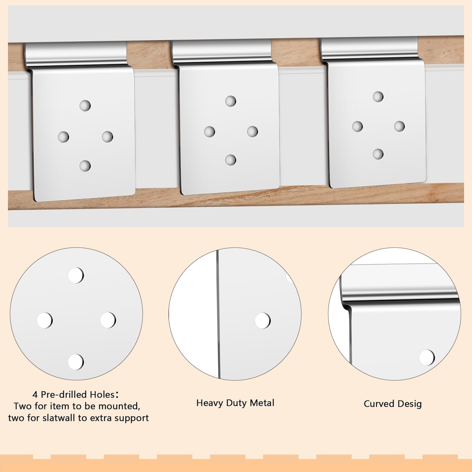 10 PCS Slatwall Metal Plate Mount Backplate Mounting Adapter Silver Bracket