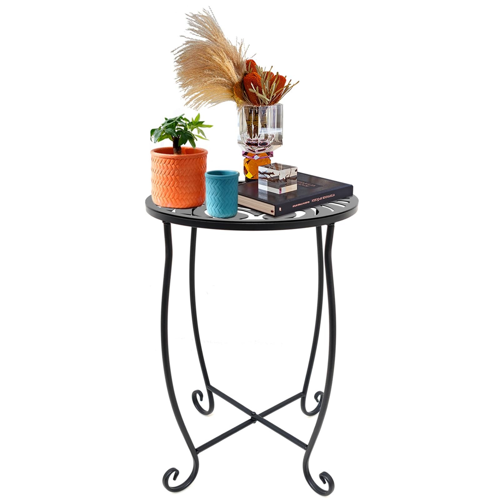 Outdoor Side Tables, Weather Resistant Metal Patio Side Table, Small Round Ou...