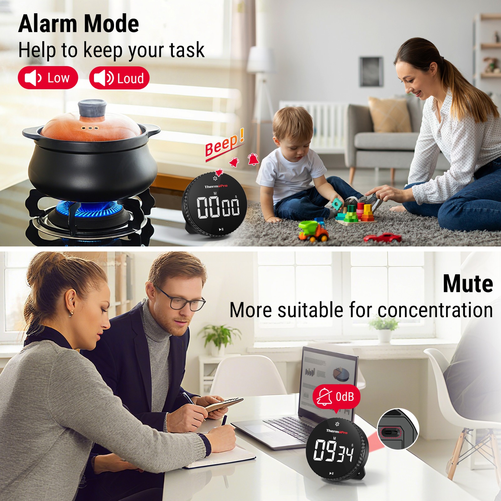 TempPro TM04 Digital Kitchen Timer 99-Minute LED Magnetic One-Touch Control Time