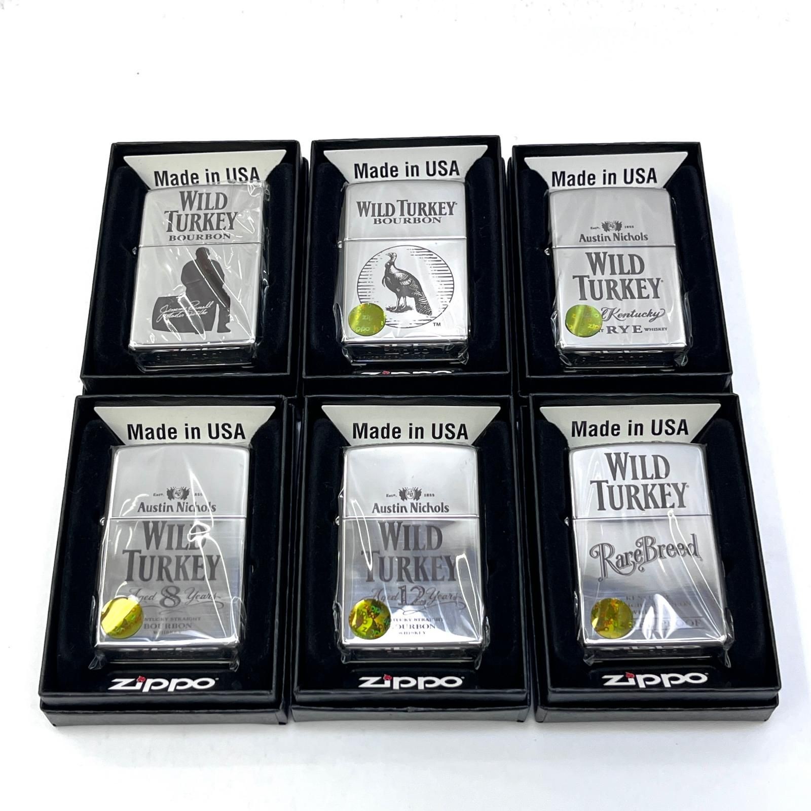 ZIPPO WILD TURKEY 6 Piece Silver Lighter Set Box Used