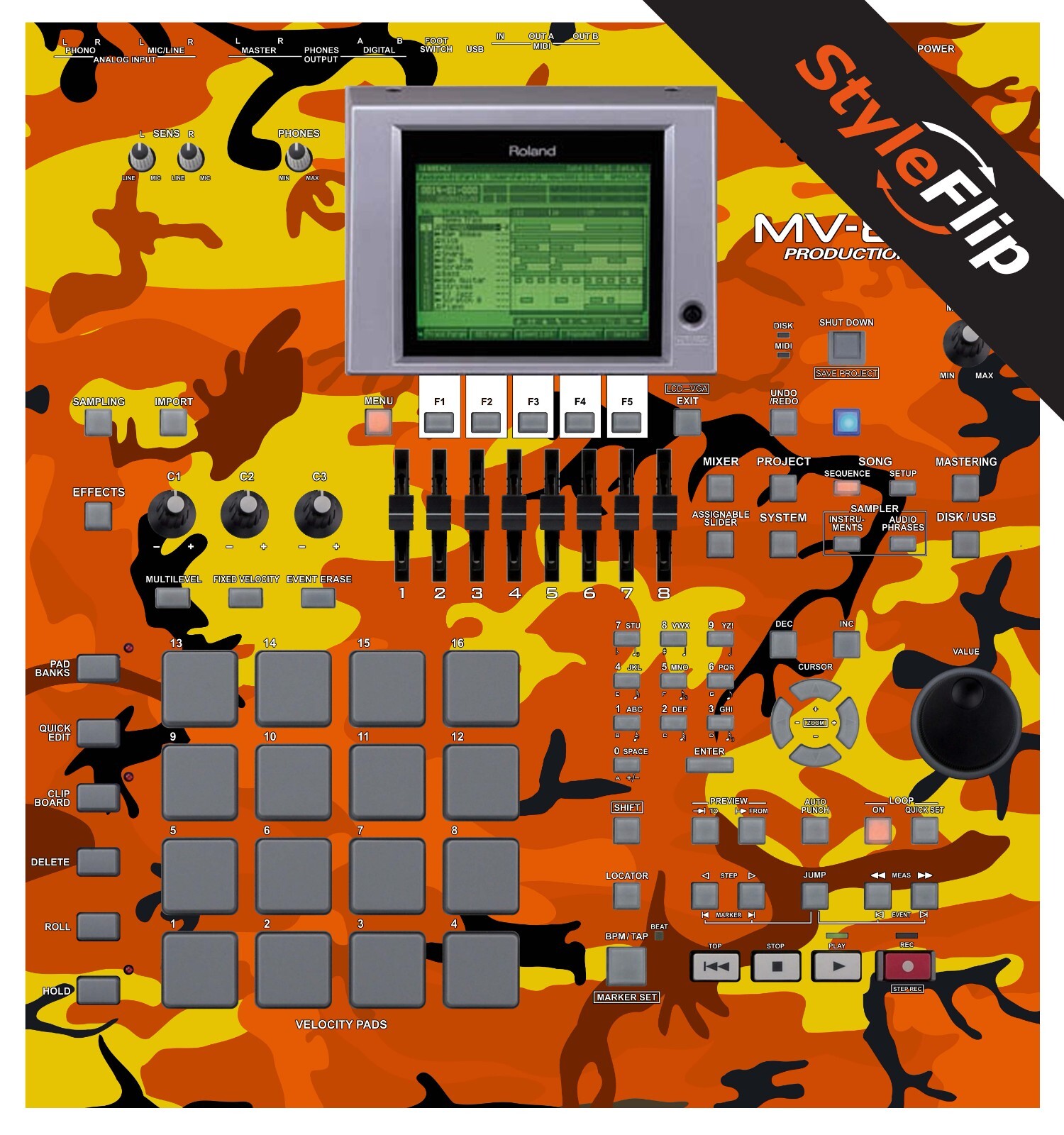 Roland MV 8000 Skins | Orange Camo | Protective Decal | StyleFlip Skins