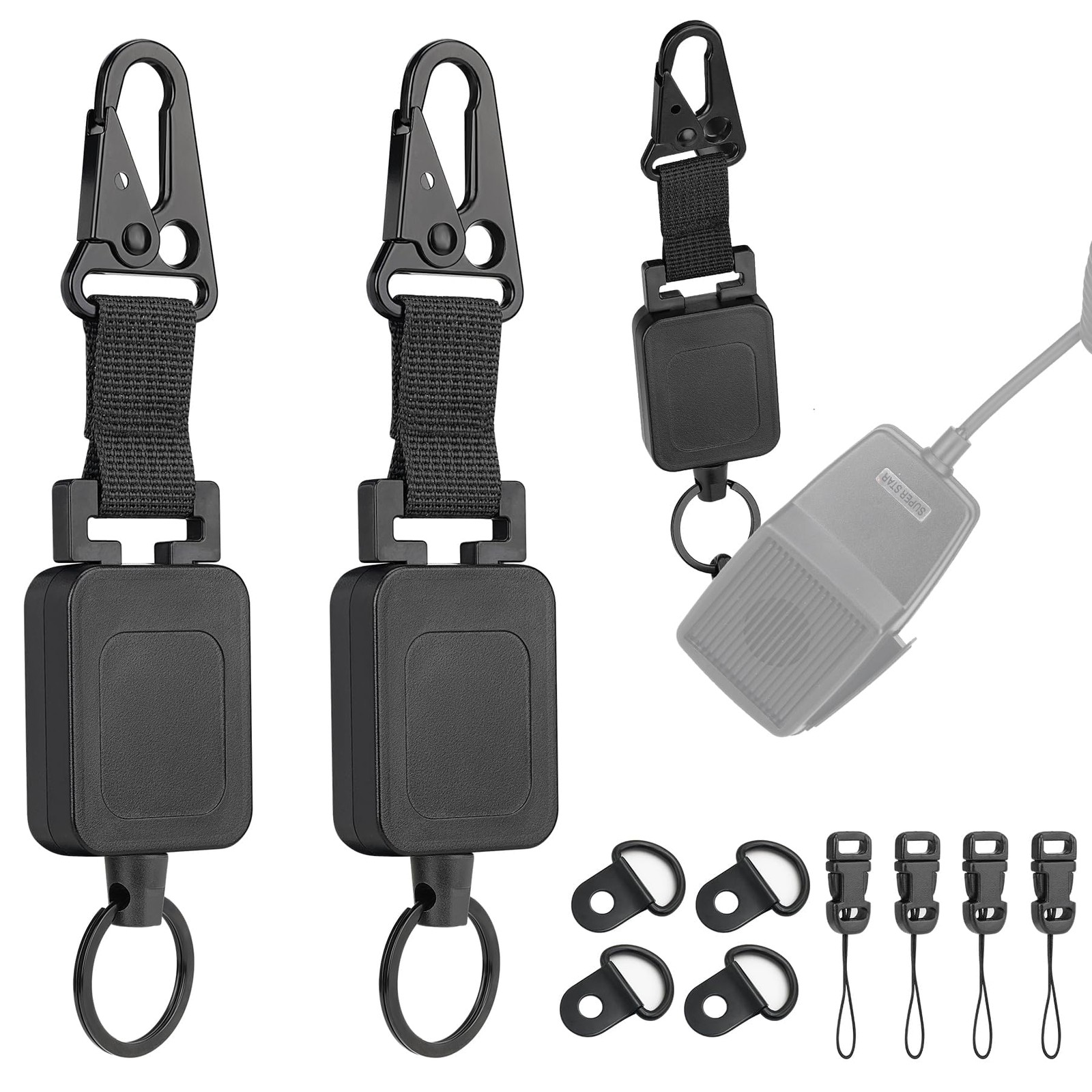2-Pack Retractable Steel Rope CB Mic Hanger Holder Lanyard Hook Mount Kit