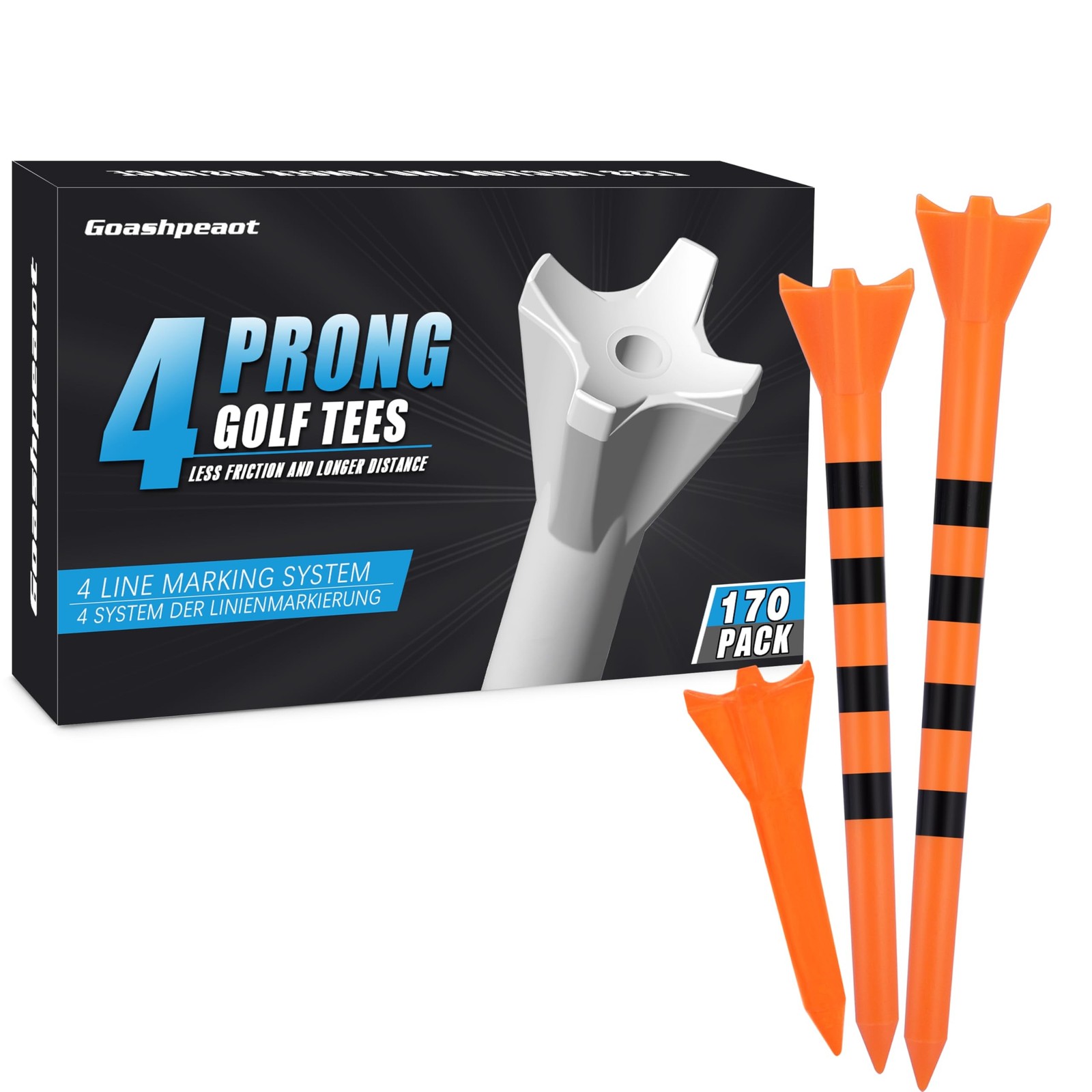 Pro Golf Tees 170 Pack– 4-Prong Reduces Side Spin & Low Friction | 3 Sizes