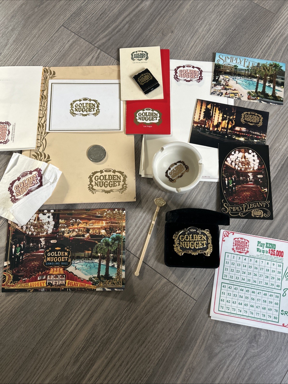 Golden Nugget Casino Memborabillia Lot, Belt Buckle, Ashtray ,Gaming Token Etc