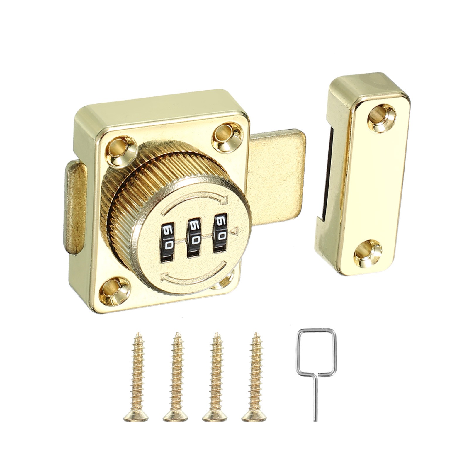 Combination Cabinet Latch 3-Password Lock for One-Way Door Cabinet Gold