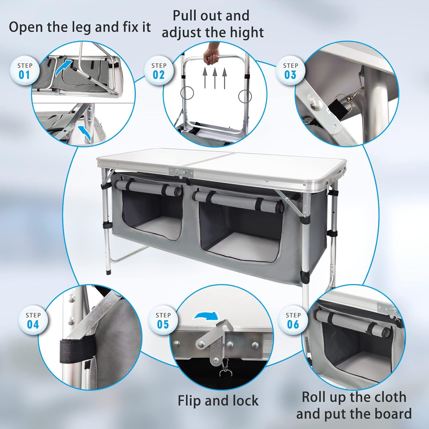 Camping Table Storage Aluminum Adjustable Outdoors Portable Tailgating