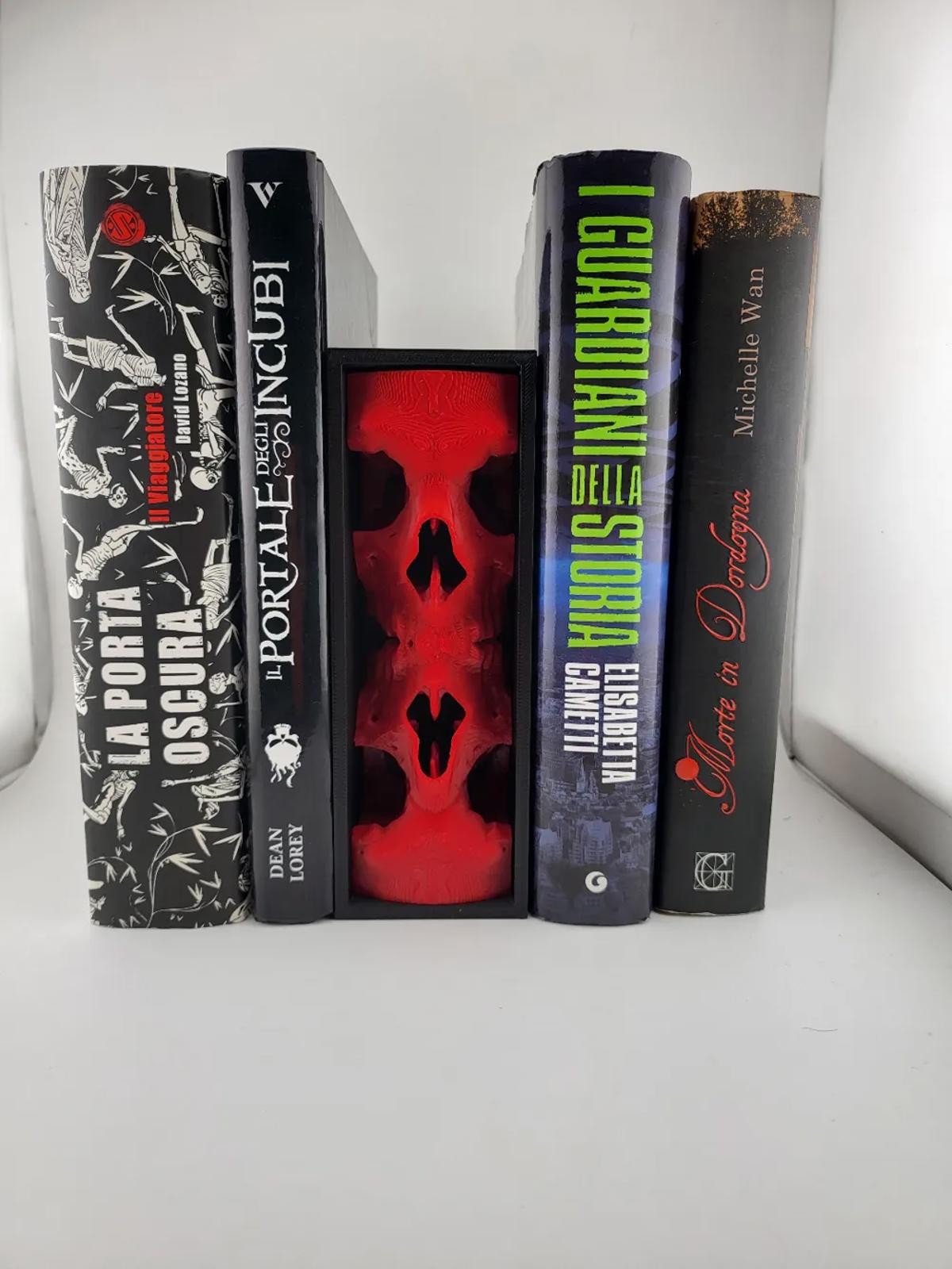 Mirrored Skull Totem Book Nook - Symmetrical Gothic Bookshelf Insert