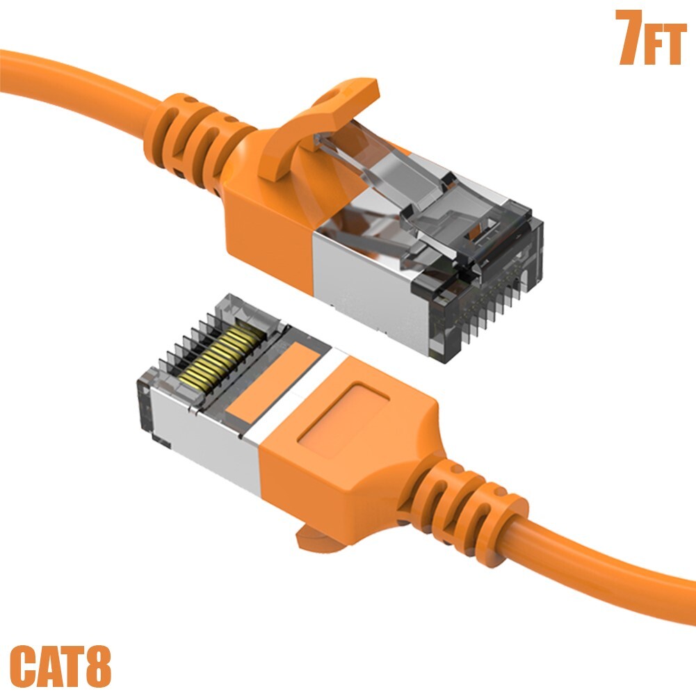 7FT Cat8 RJ45 Network LAN Ethernet U/FTP Shielded Patch Cable Slim 30AWG Orange
