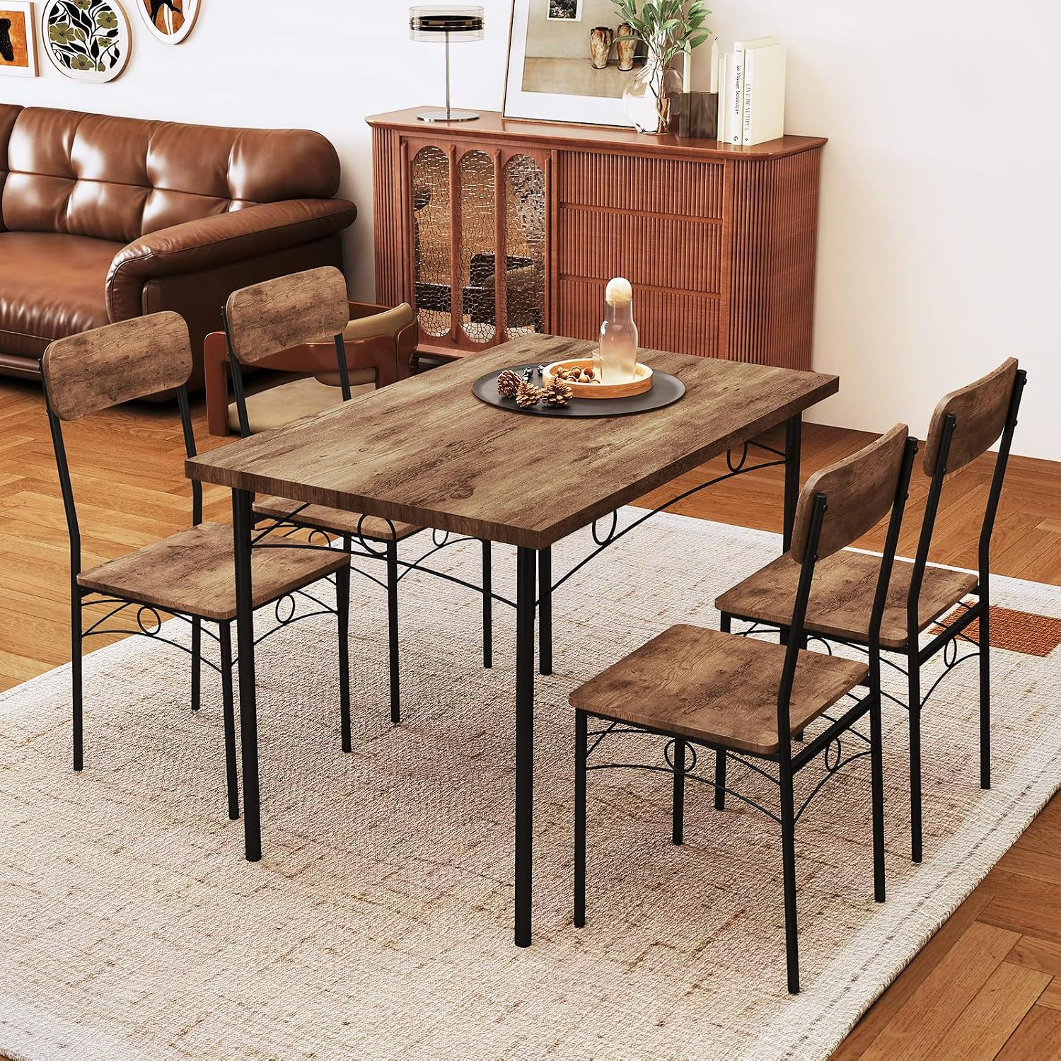 Dining Table Set for 4, Rectangle Kitchen Table and 4 Farmhouse Dining Chairs wi