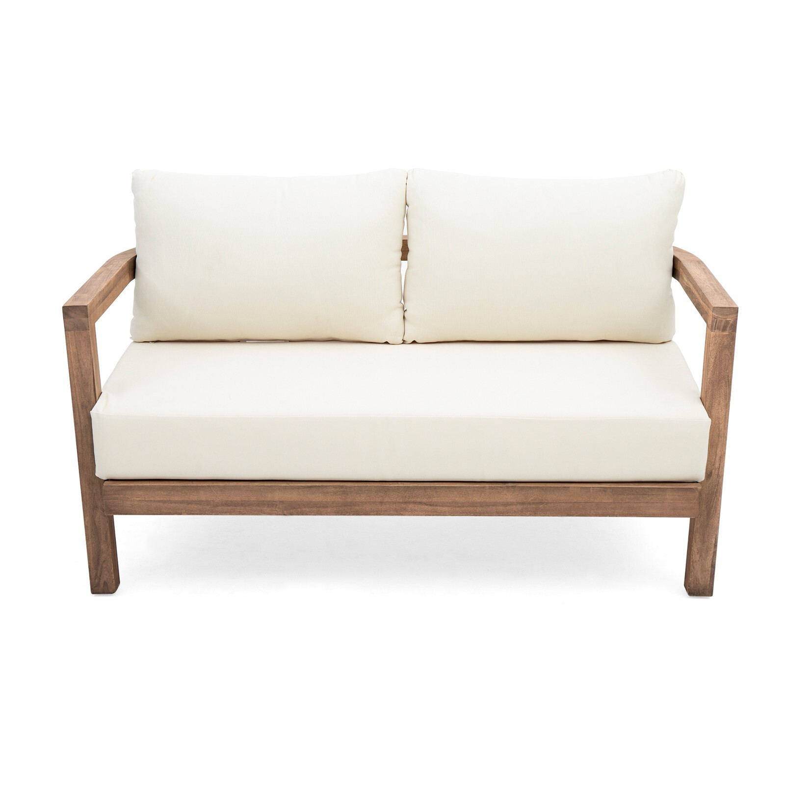 Outdoor Acacia Wood Loveseat and Coffee Table with Cushions
