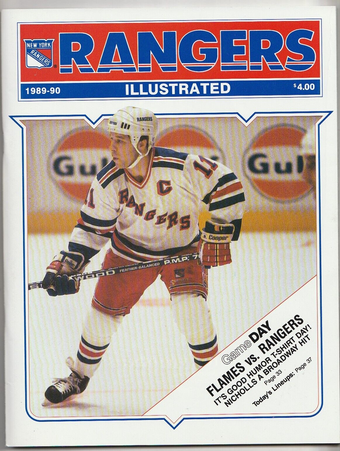 February 11, 1990 Rangers vs Calgary Hockey Program w/stubs---Kelly Kisio EX