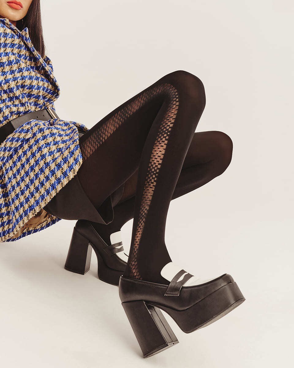 Bliss 80 Den Tights, Stripe Design, Velvety Polyamide Silk, Durable, Flat Seam