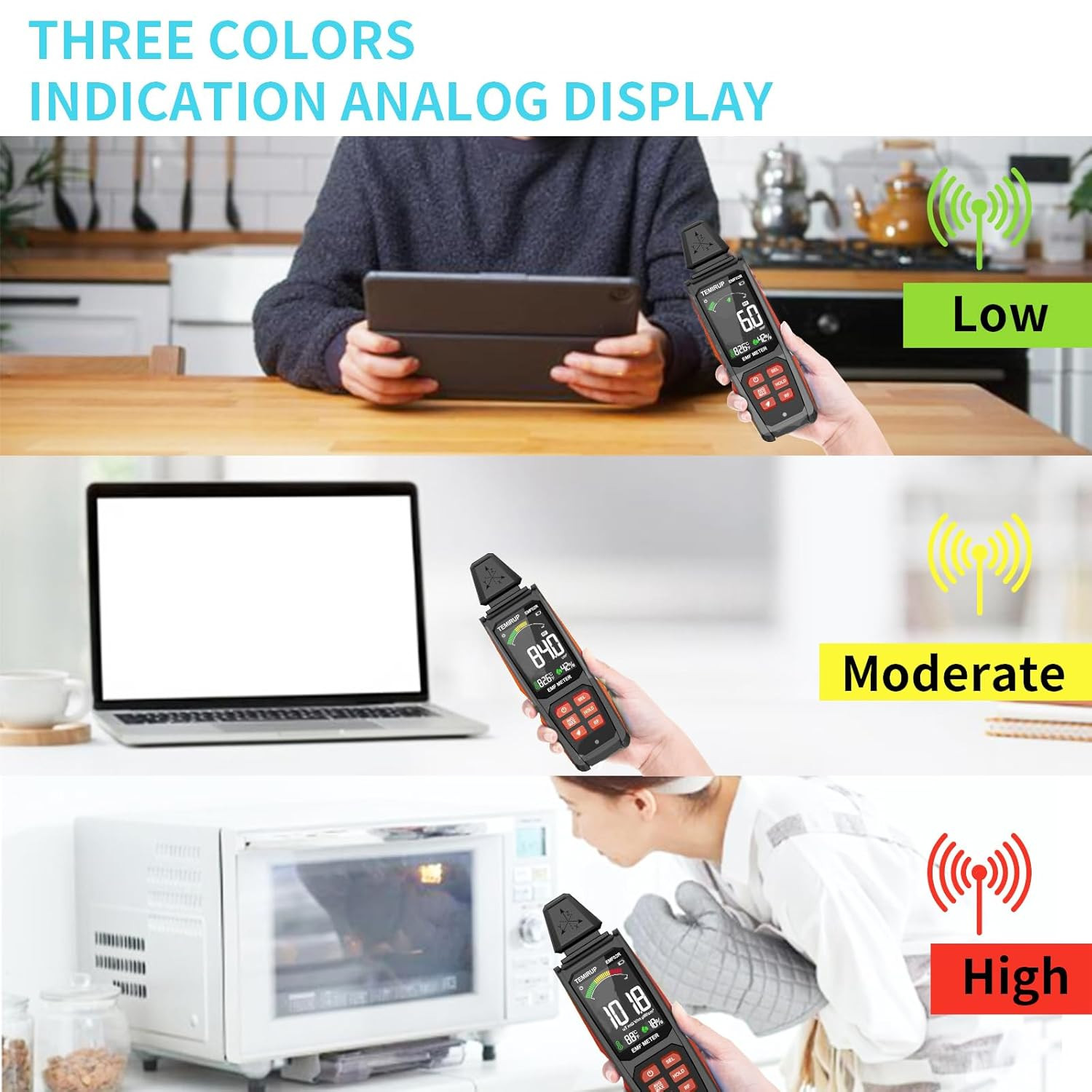 EMF Detector, TEMIRUP 5 in 1 Handheld EMF Meter Radiation Detector, Detects EF,