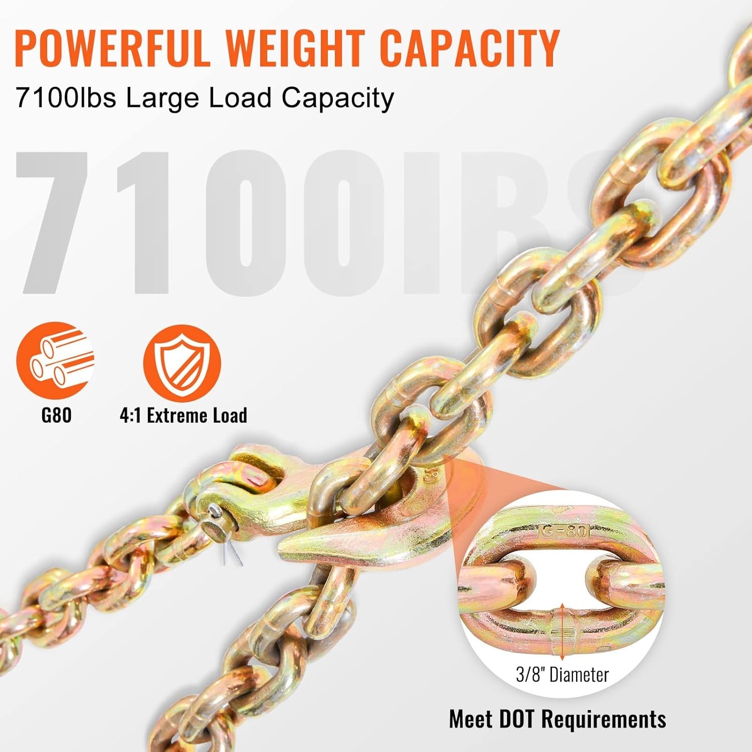 Secure 3/8'' x 20' G80 Logging Chain with Grab Hooks – Reliable for Transporting