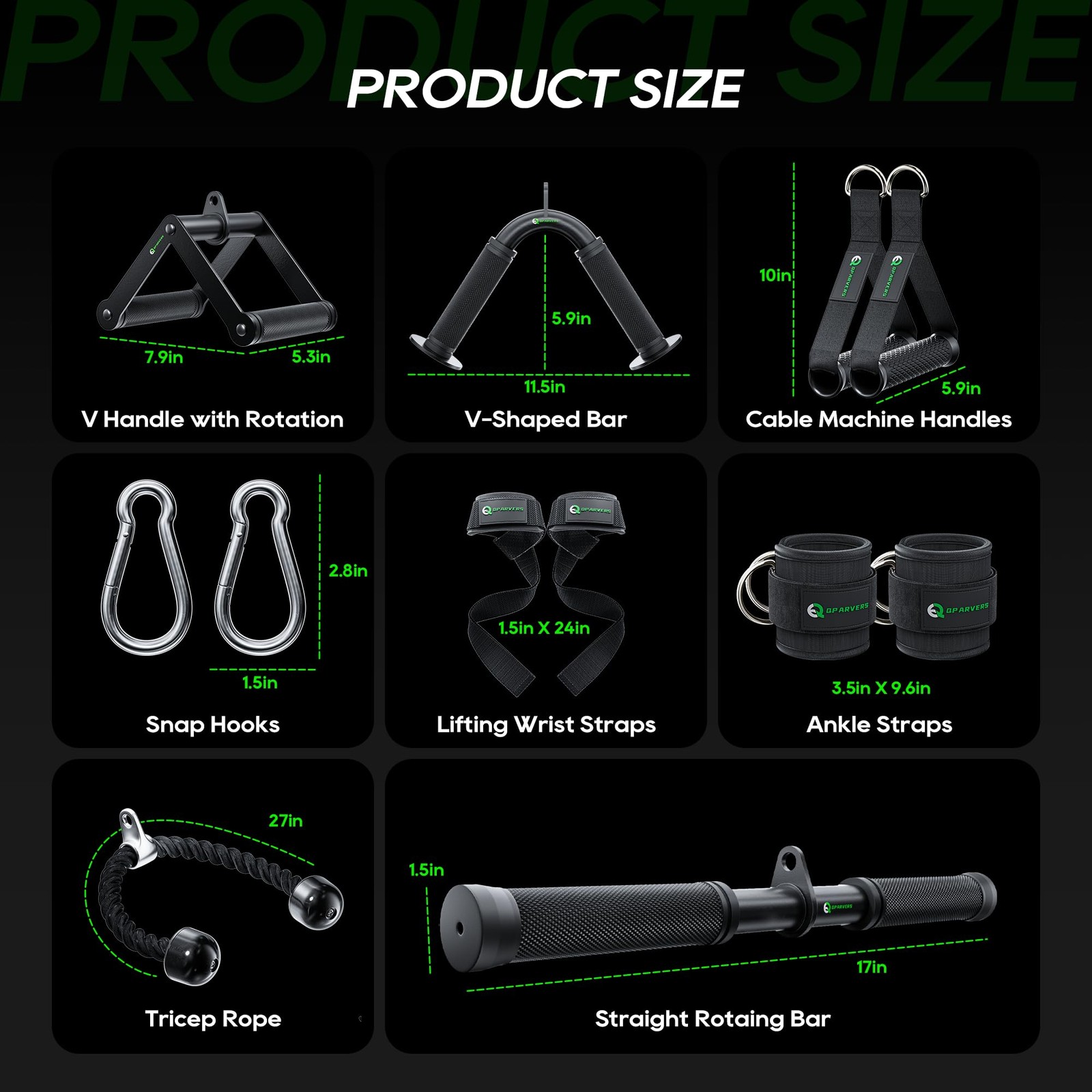 Cable Machine Attachment Set LAT Pulldown Bars Ropes Handles for Home Gym