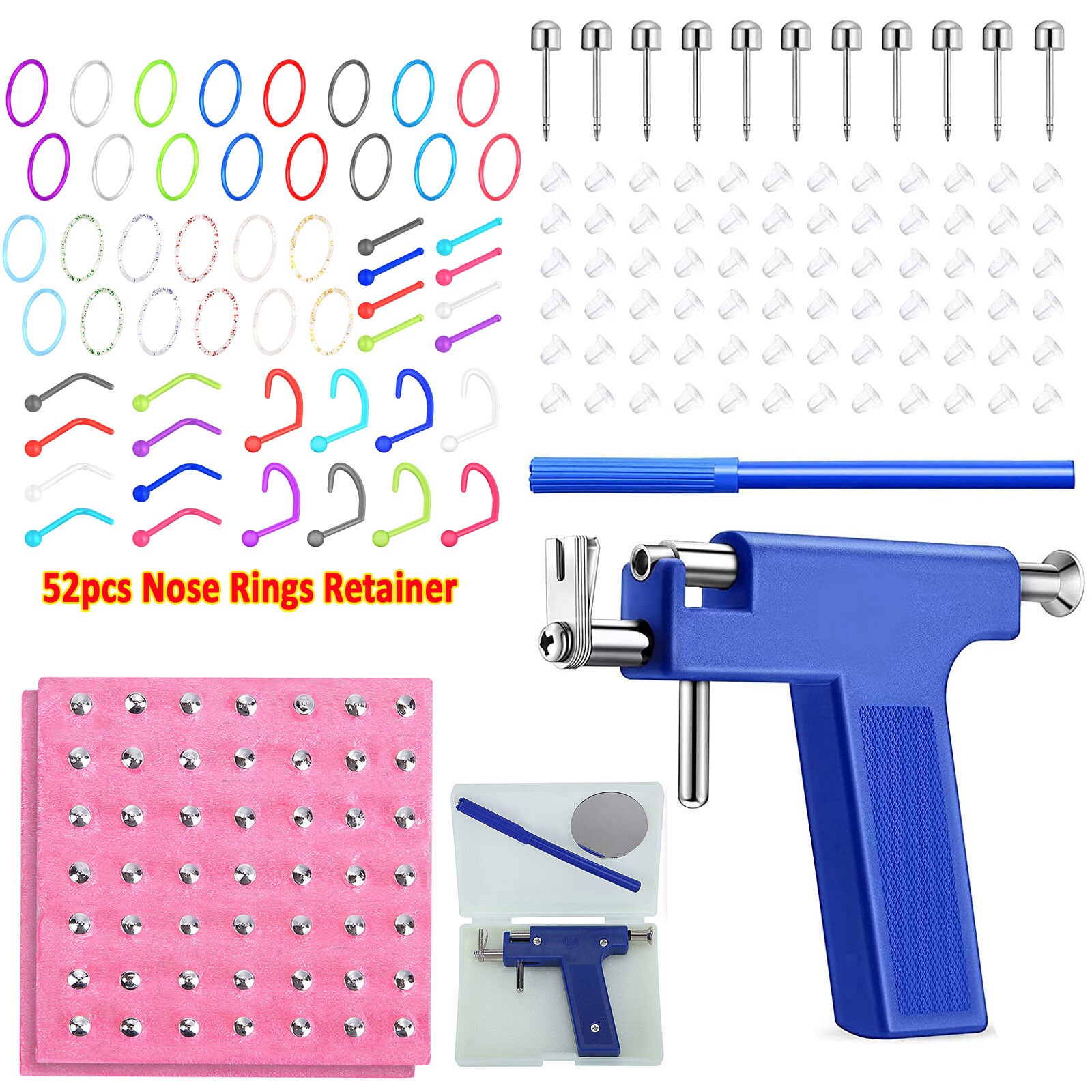 208pcs Ear PIERCING GUN Body Nose Navel Professional Tool Kit Set Jewelry US