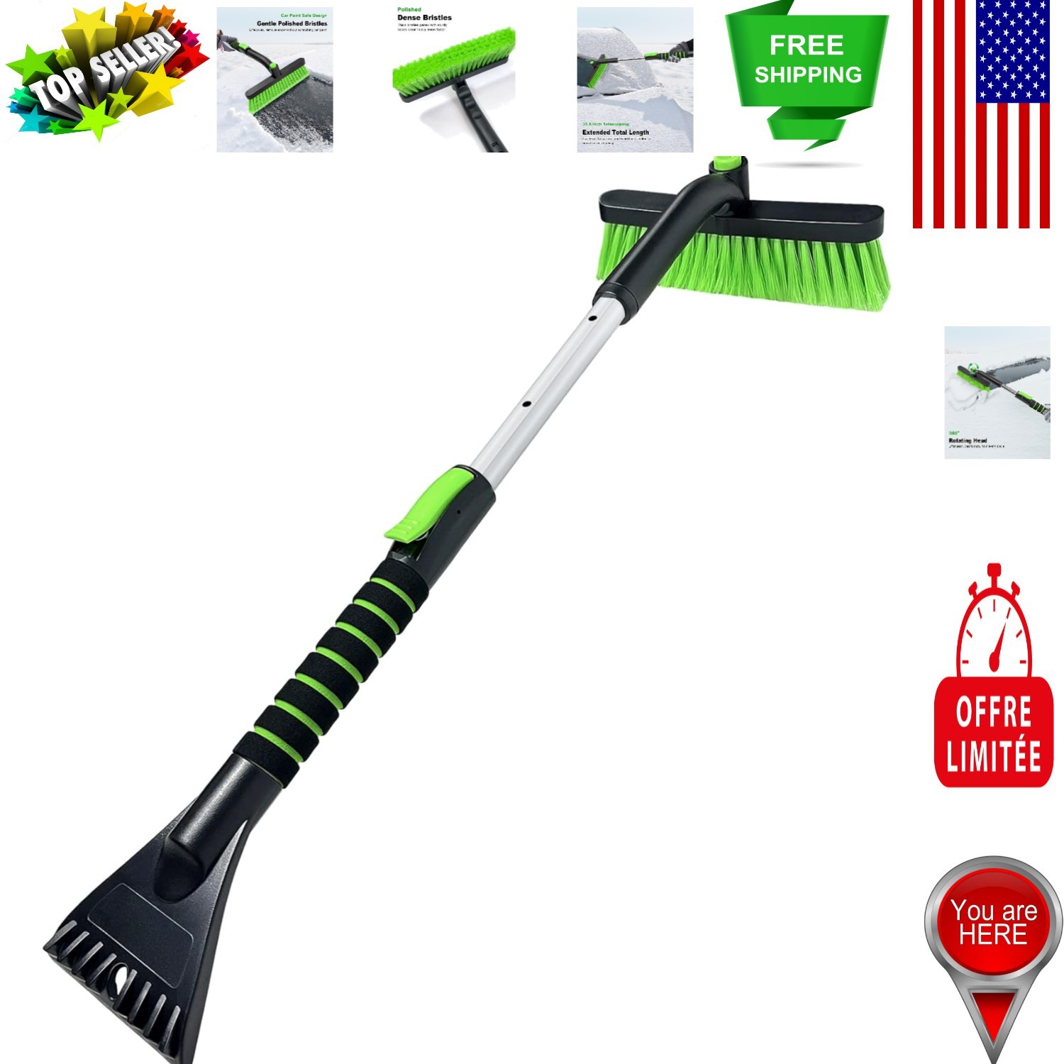 Lightweight Extendable Snow Brush and Ice Scraper – Compact and Easy Storage