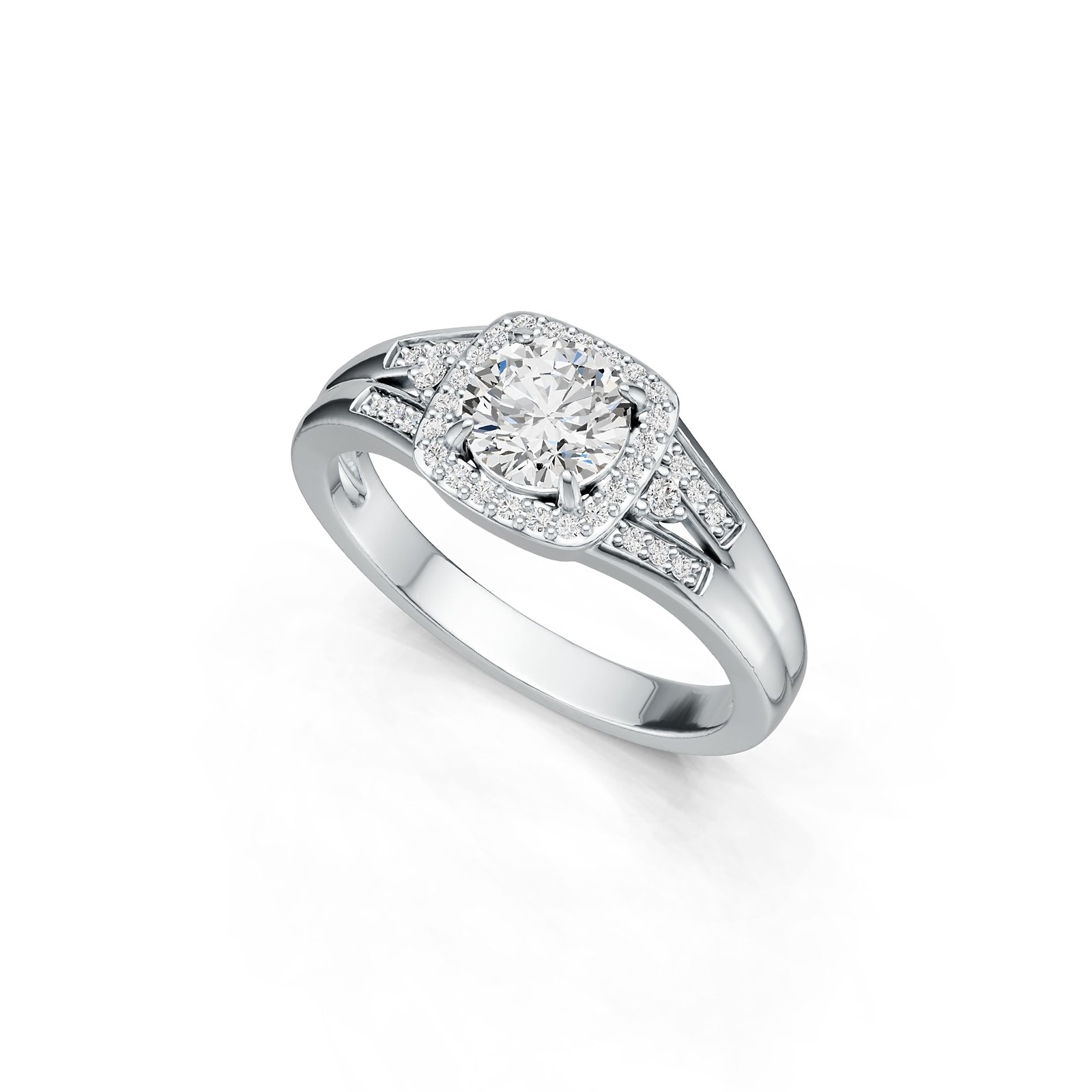 Sterling Silver Semi Mount Ring Setting Round RD 6.5x6.5mm Halo Split Shank