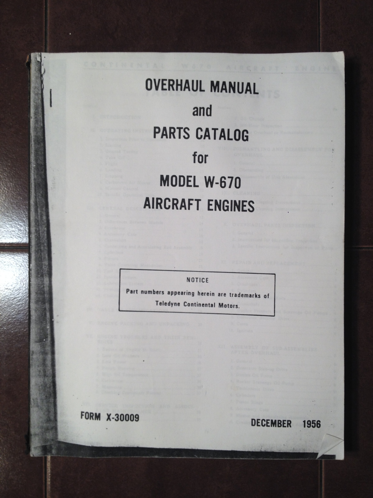 Continental W-670 Overhaul & Parts Manual