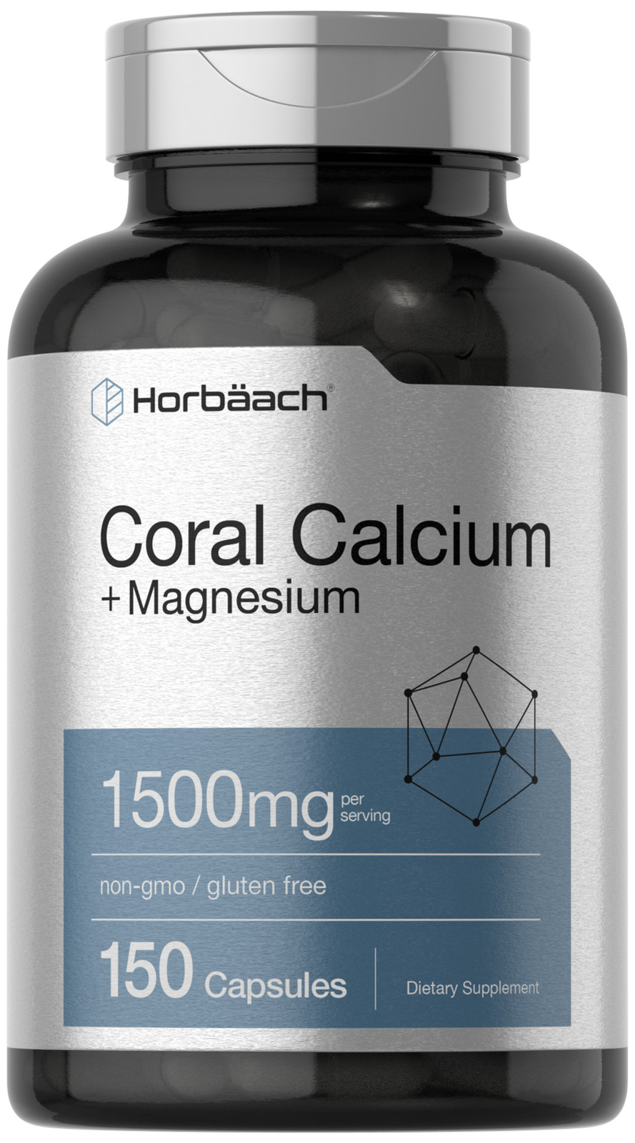 Coral Calcium Capsules 1500mg | 150 Caps | Plus Magnesium, Non-GMO | by Horbaach