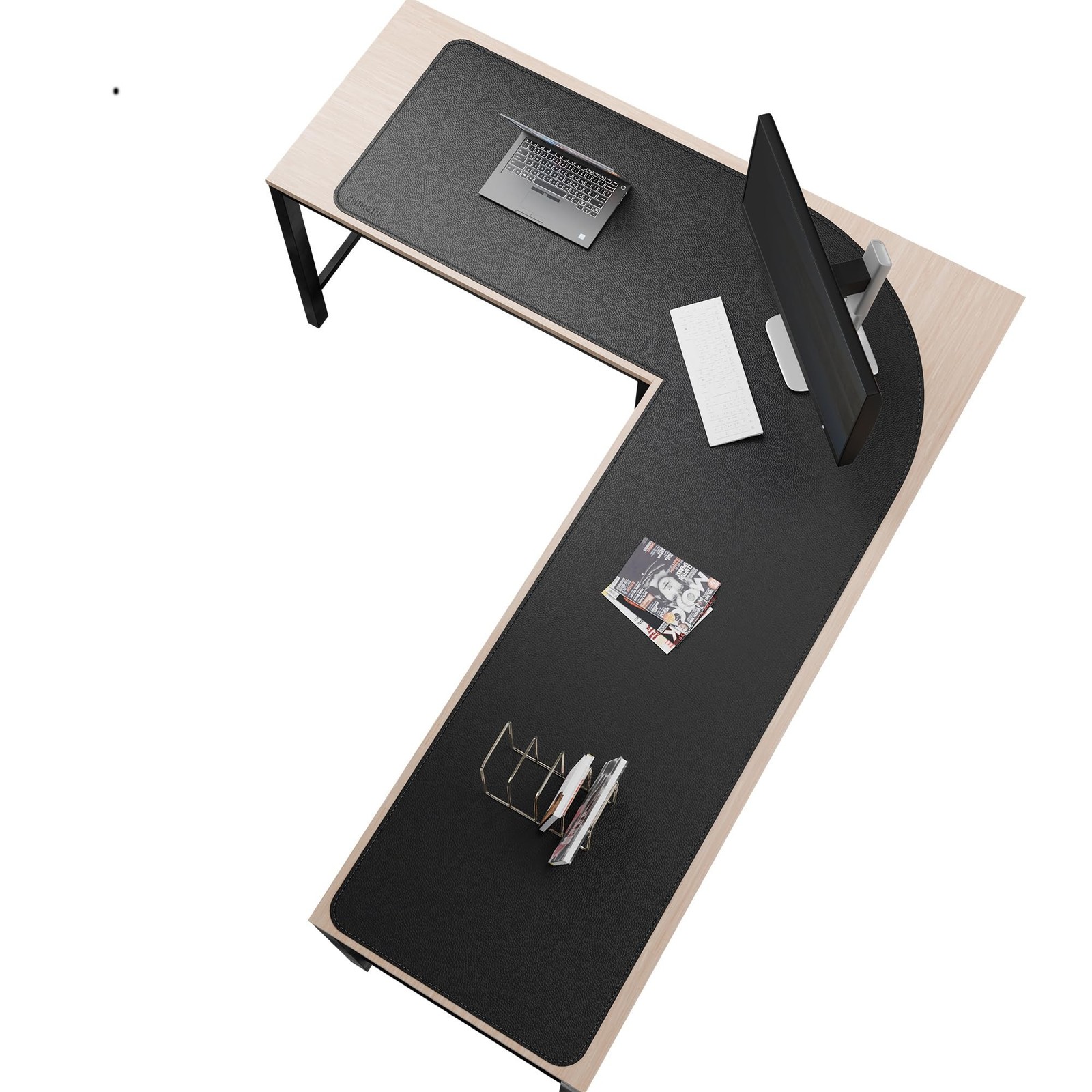Chihein Leather Desk Mat L Shaped 61" x 80.7" x 23.6" (Black)
