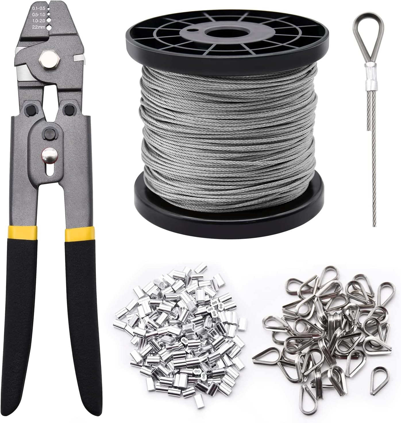 1/16" Wire Rope Crimping Tool Kit - 328ft for Decking, Railing, Picture Hanging
