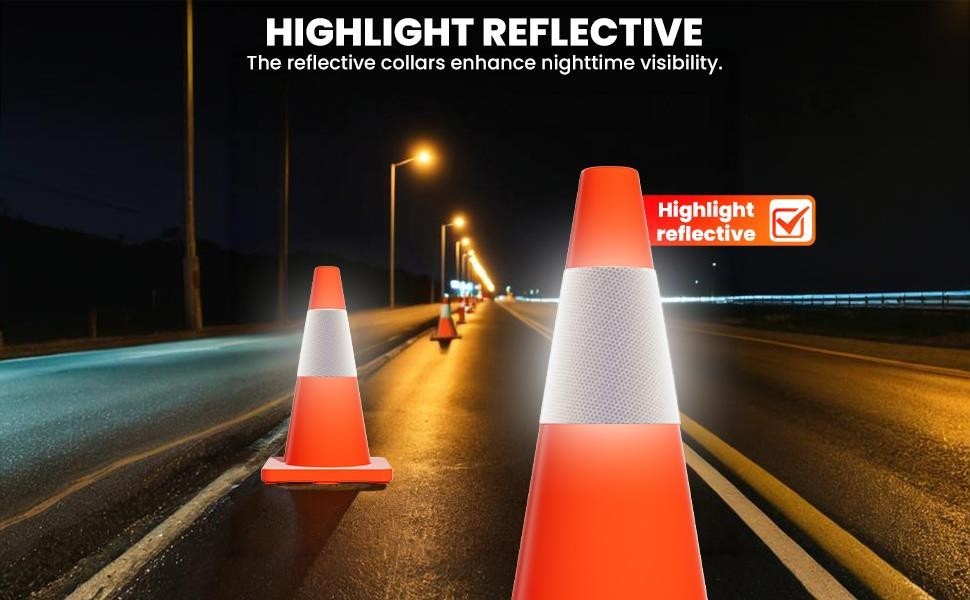 18" 20Pcs Traffic Cones w/ Reflective Collars Hazard Construction Cones