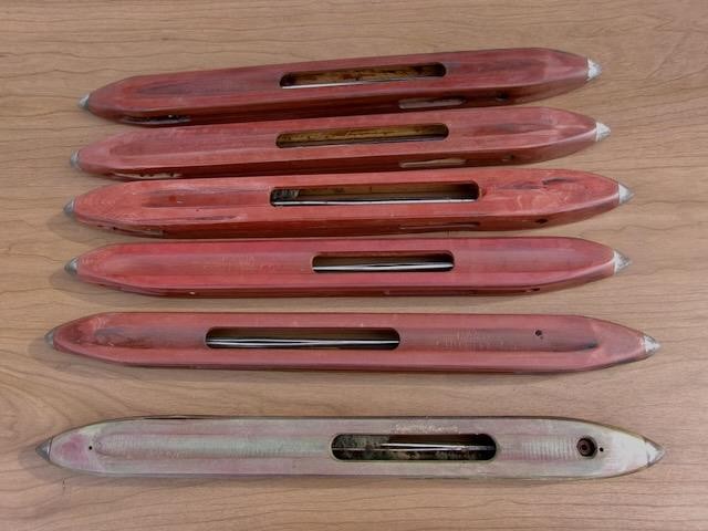 ( LOT OF 6 ) OLD WOODEN WEAVING LOOM BOAT SHUTTLES WITH METAL TIPS