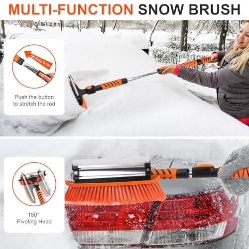 Extendable Snow Brush & Ice Scraper Combo Kit - 6-in-1 Snow Removal Tool for Car