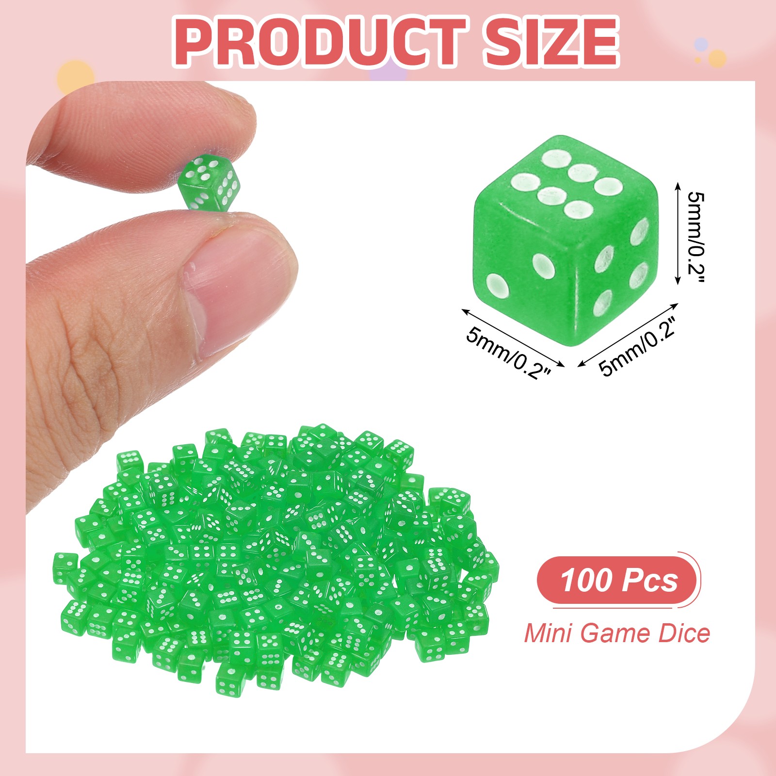 300Pcs Translucent Polyhedral Dice 5mm 6 Sided Square Corner Dice, Green