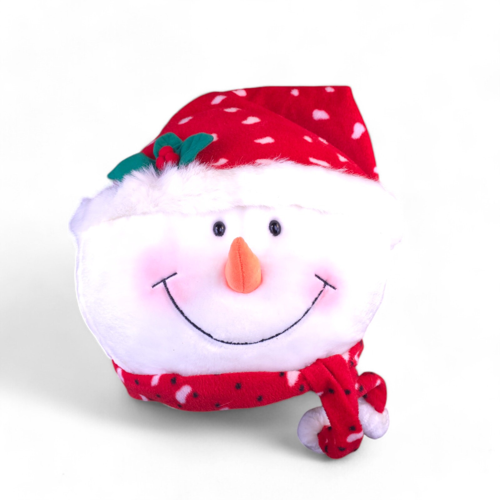 Christmas Snowman Pillow 12" Festive Cheer Santa Stocking Hat Cap Mistle Toe