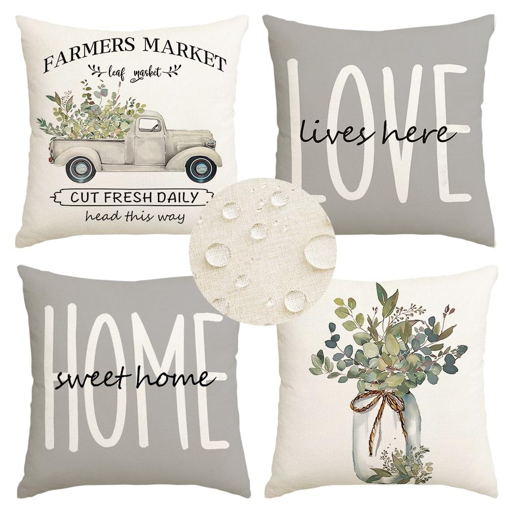 Farmhouse Pillow Covers 18x18 Inch,Farmhouse Decor Outdoor Waterproof Home Sw...