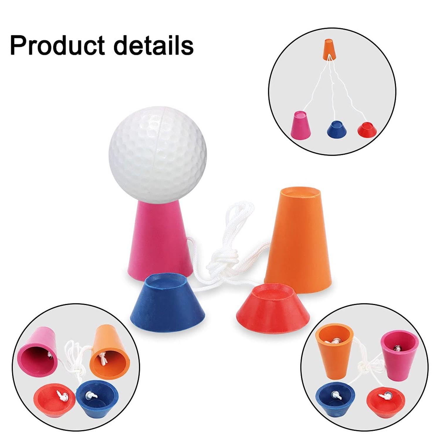 Rubber Winter Golf Tees Indoor Multi-Coloured with Different Heights -16 Pcs
