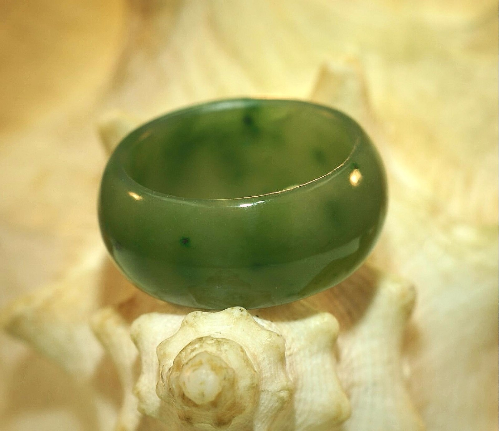 9-10MM NATURAL LIGHT-MEDIUM SOLID CANADIAN NEPHRITE JADE WIDE BAND DOMED RING