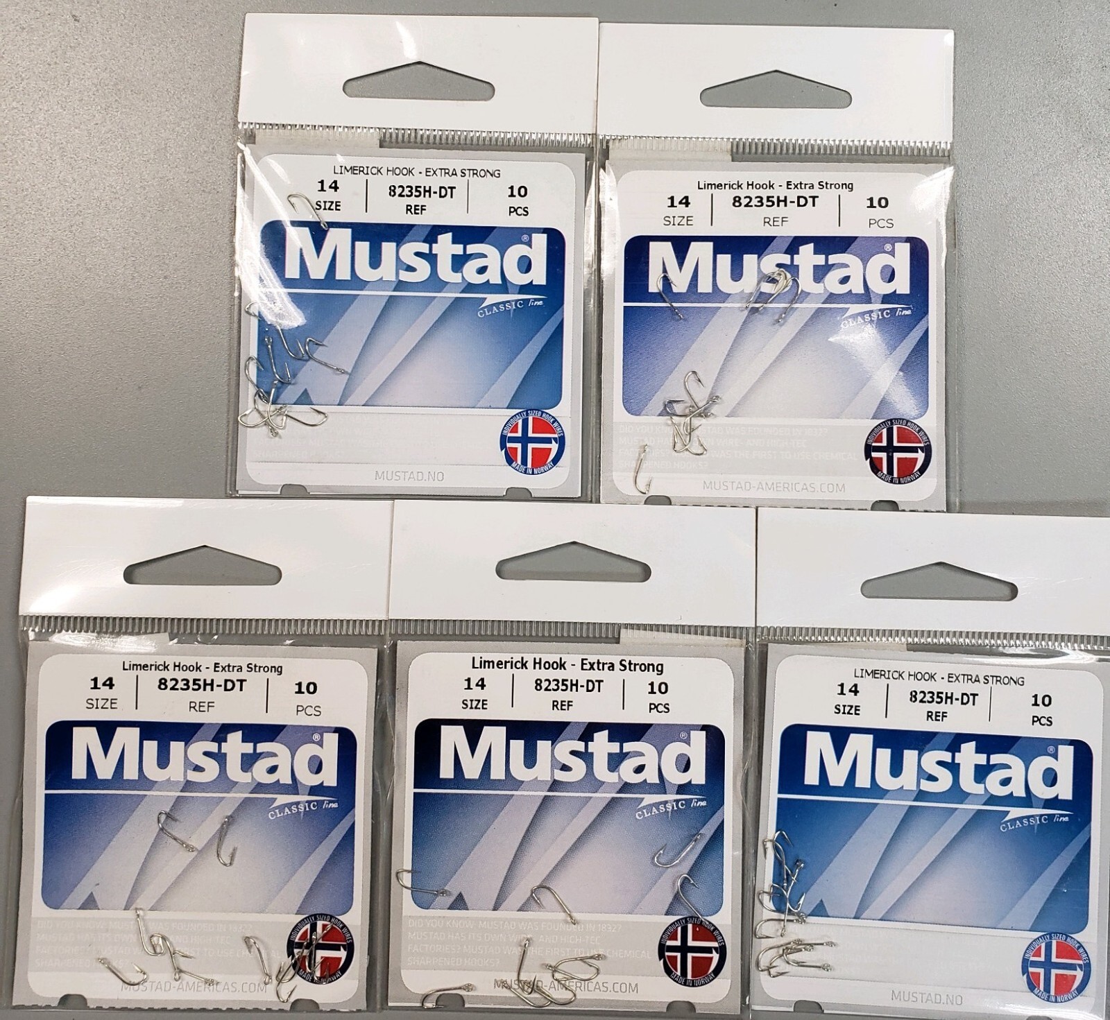 5-Mustad Limerick Hook XStrong 8235H-DT #14 50 hooks total
