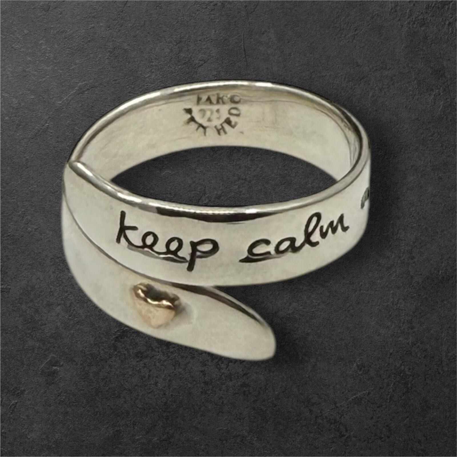 Far Fetched Adjustable Ring Keep Calm and Smile 925 Sterling Silver Wrap Quote