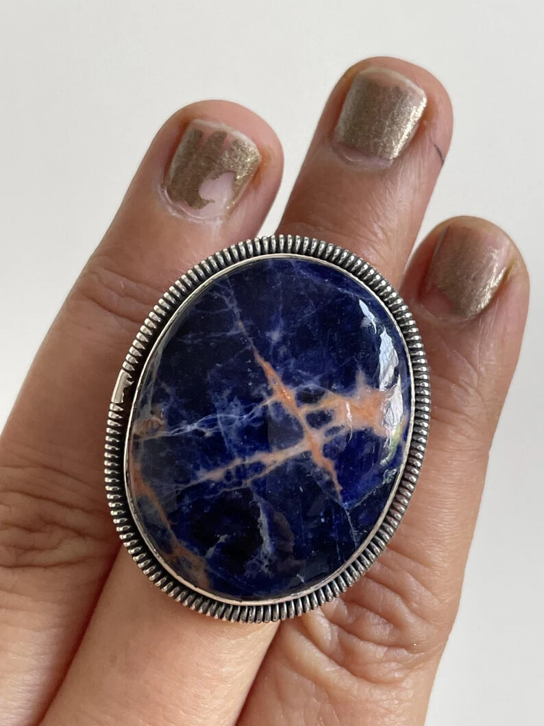 Wonderful Blue Sodalite Gemstone 925 Sterling Silver Handmade Ring All Size