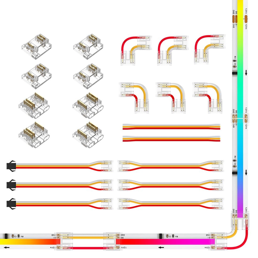 FCOB 10mm 3Pin Connectors Kit for WS2811 IC RGB(+ DI GND) 630LEDs/m COB LED S...