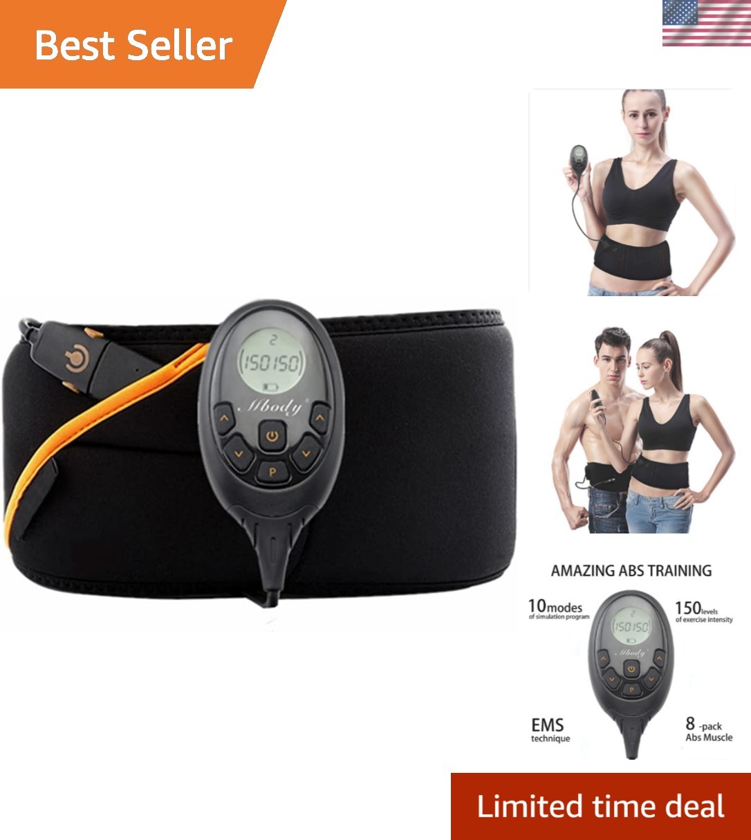 Pro Fitness Abs Workout Belt 30''-55'' for All Levels - Durable Silicone Design