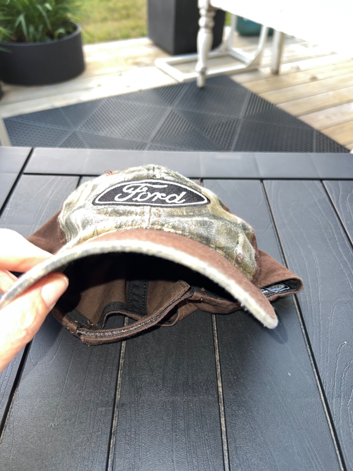 Ford Black and white patch on Brown and Green tan Camouflage Hat Cap Hook Loop
