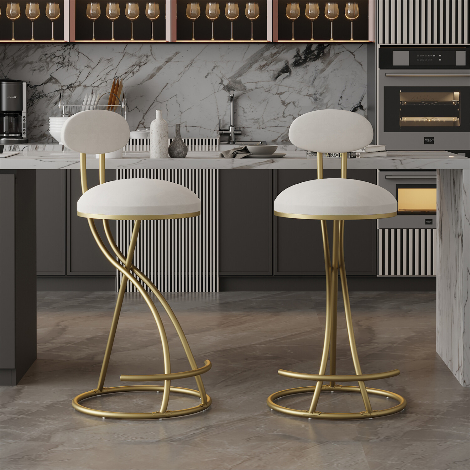 Set of 2 Round Bar Stools Bar Chair Modern Kitchen Counter Height Dining Chairs