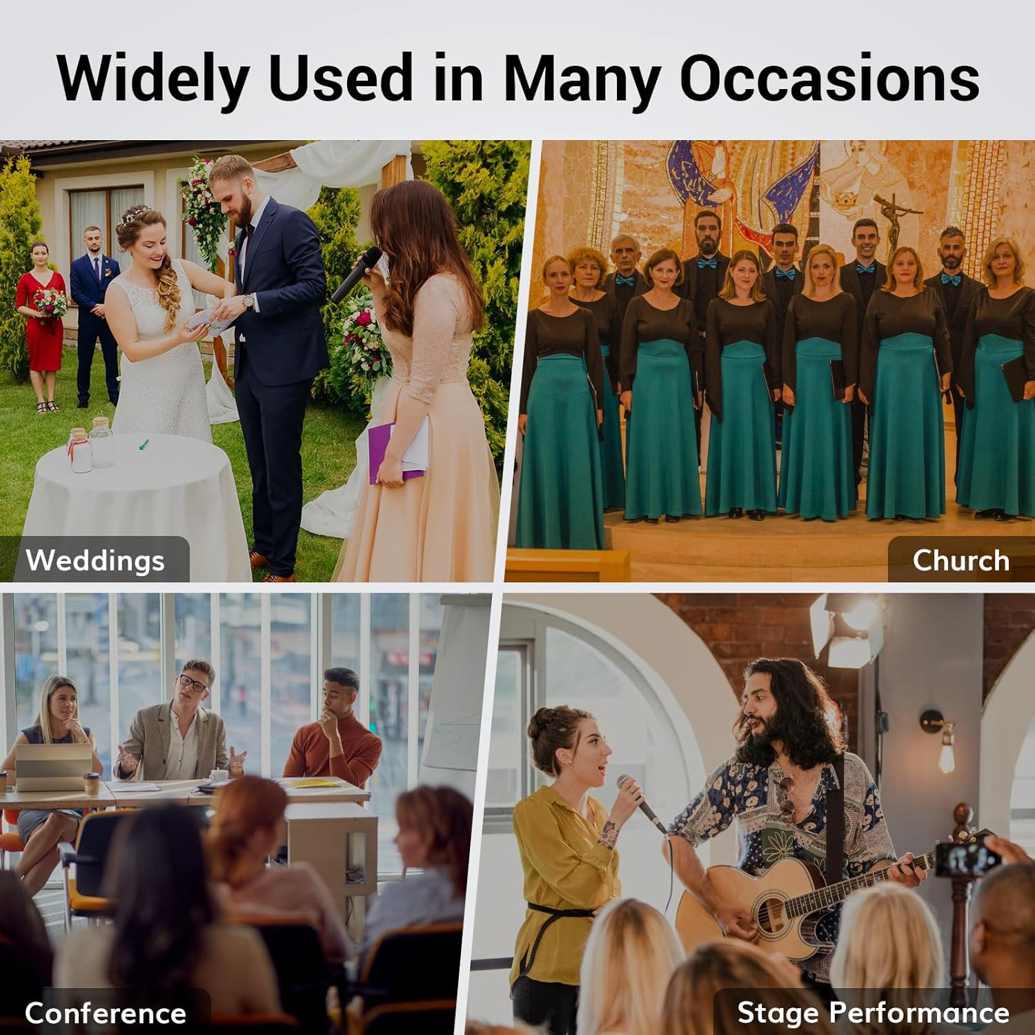 Wireless Microphone System, 4 * 10-Channel UHF Cordless Handheld Mic Set with He