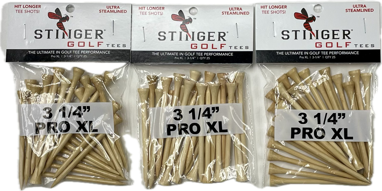 Stinger Golf Tees 3-1/4" Inch Pro XL, 75 Tees (3 Packs of 25)