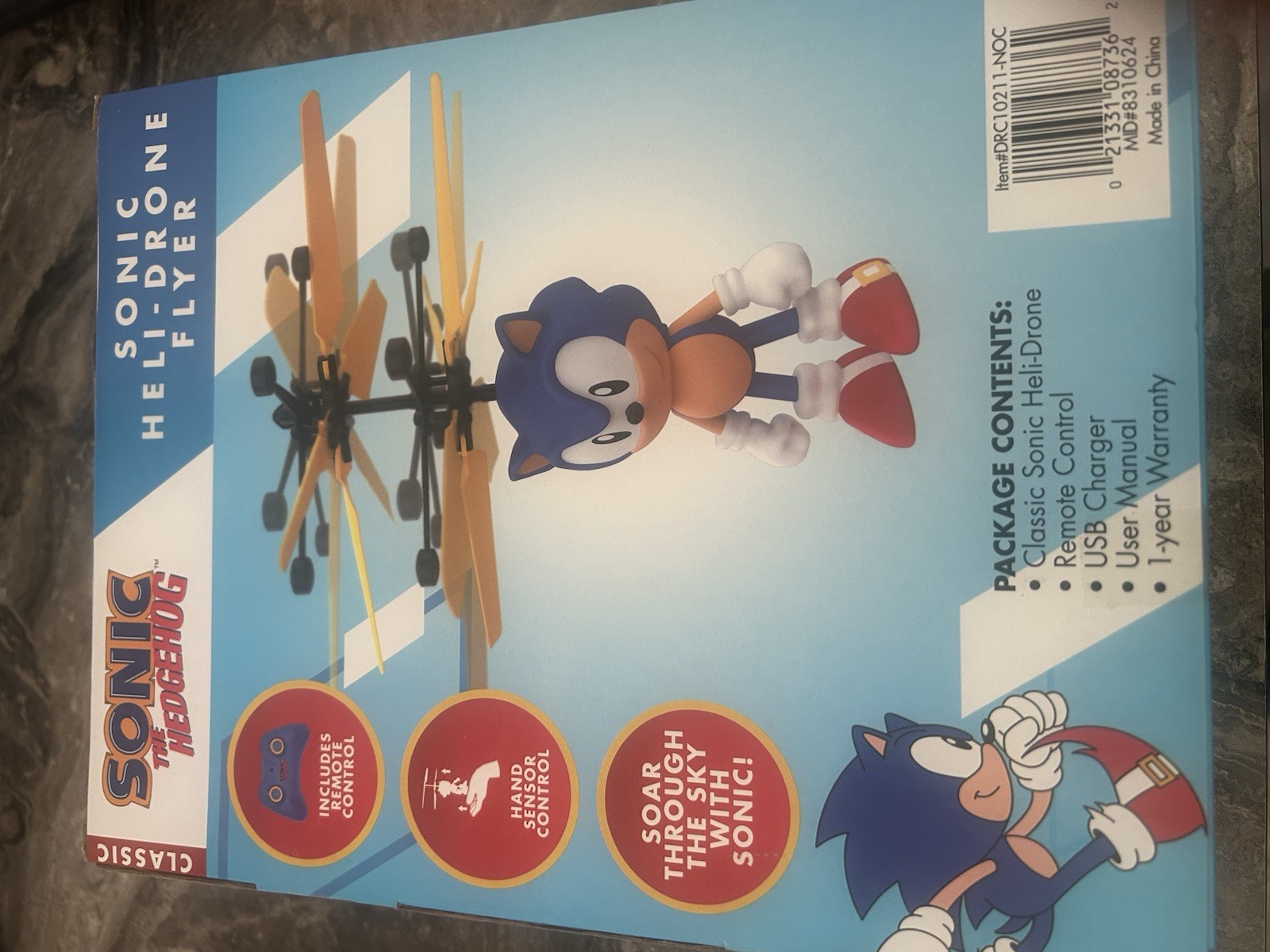 Classic Sonic The Hedgehog Hand Sensor Control HELI-DRONE FLYER & Remote Control
