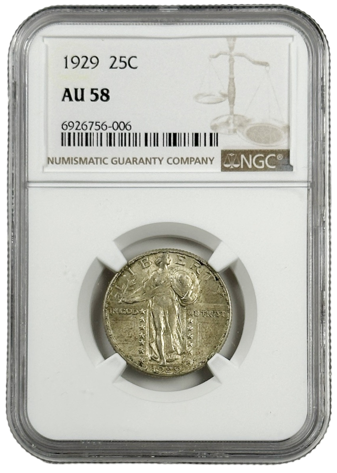 1929 United States Standing Liberty Quarter 25c Coin NGC AU 58