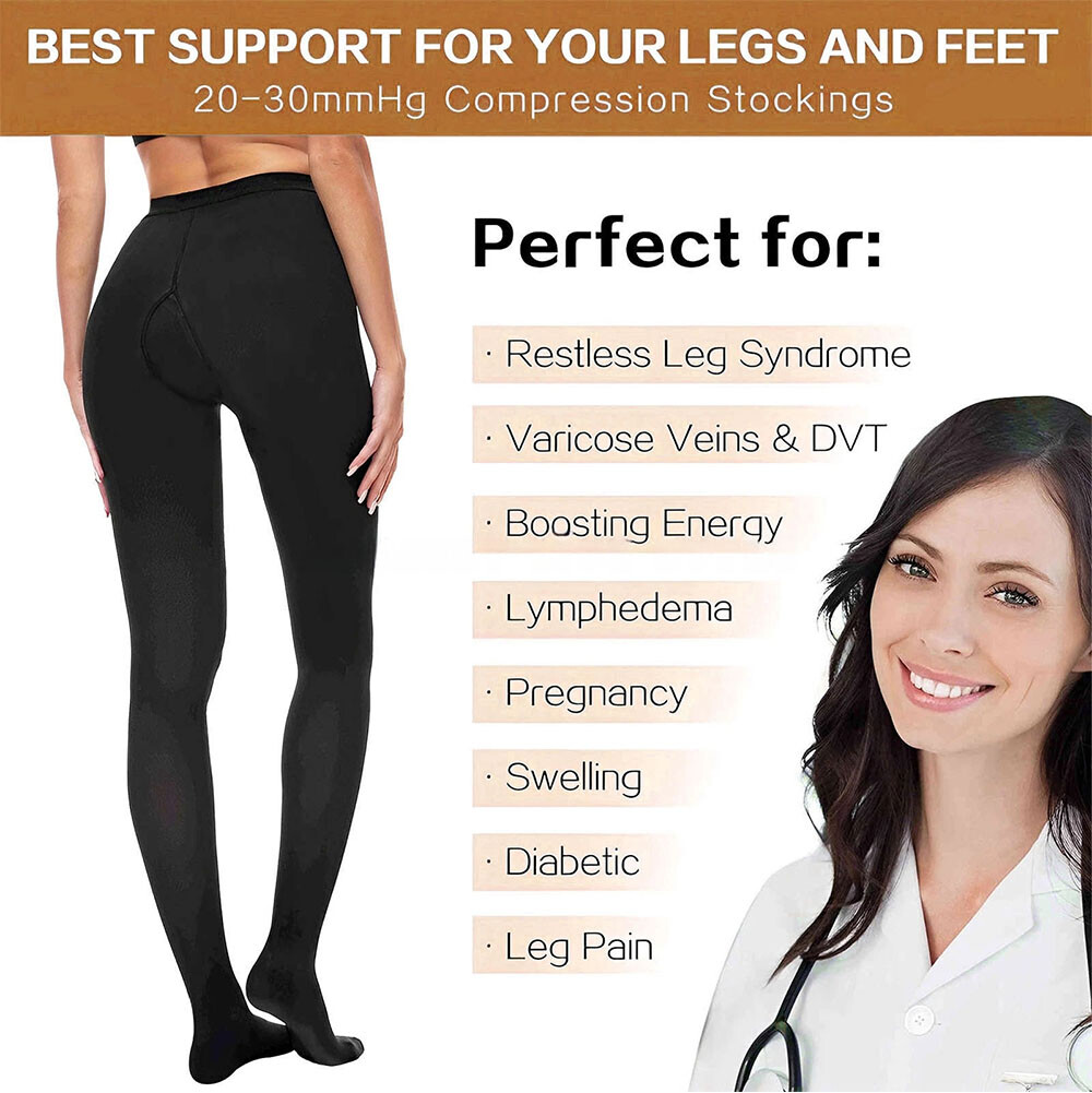 25-35mmHg Compression Stockings Pantyhose Black/Beige S-2XL for Varicose Veins