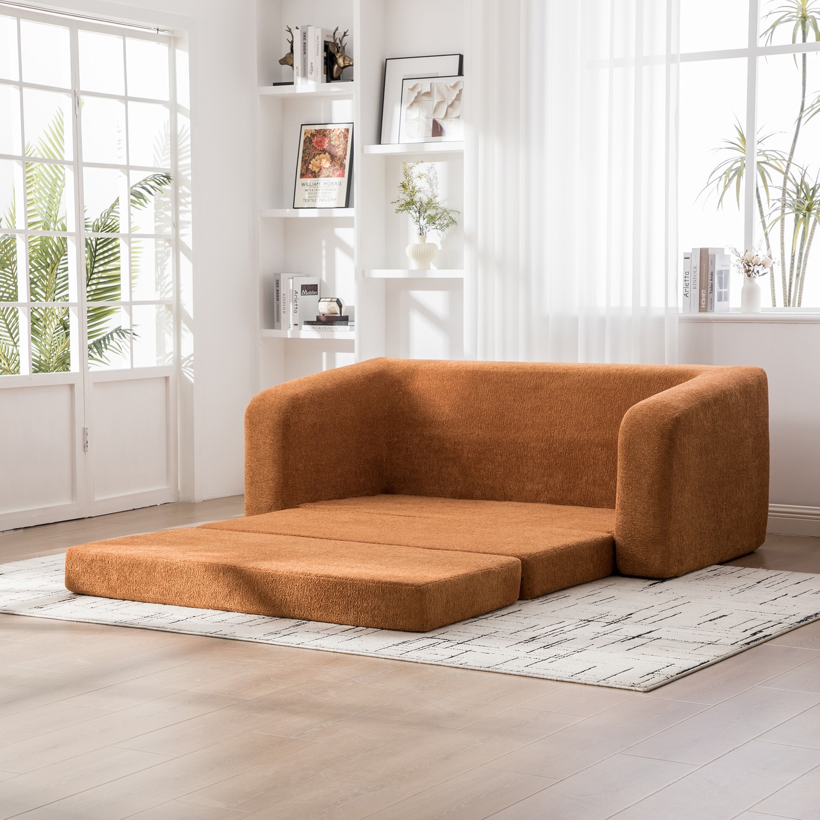 71" 2-in-1 Pull Out Foldable Loveseat Sofa Bed with Armrest & Backrest Pillow