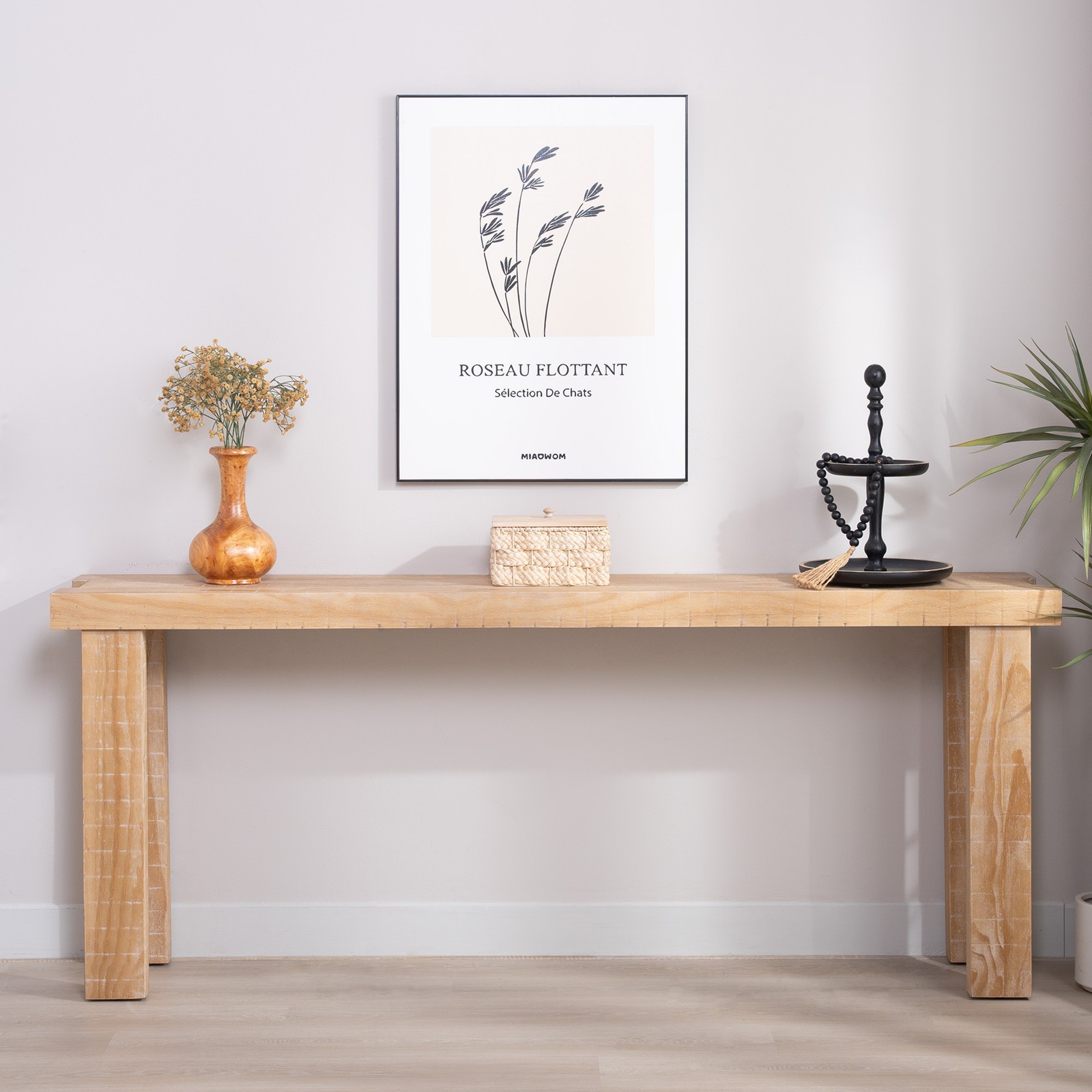 Rustic Natural Wood Console Table – 77"Entryway Table with Modern Farmhouse Desi
