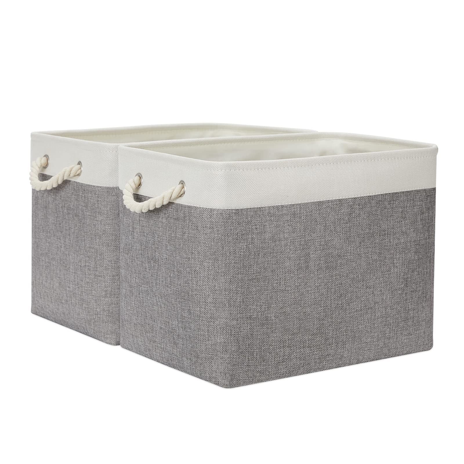 Storage Baskets 2 Pack Large Fabric Handles Decor 16x12x12 Inch White Grey